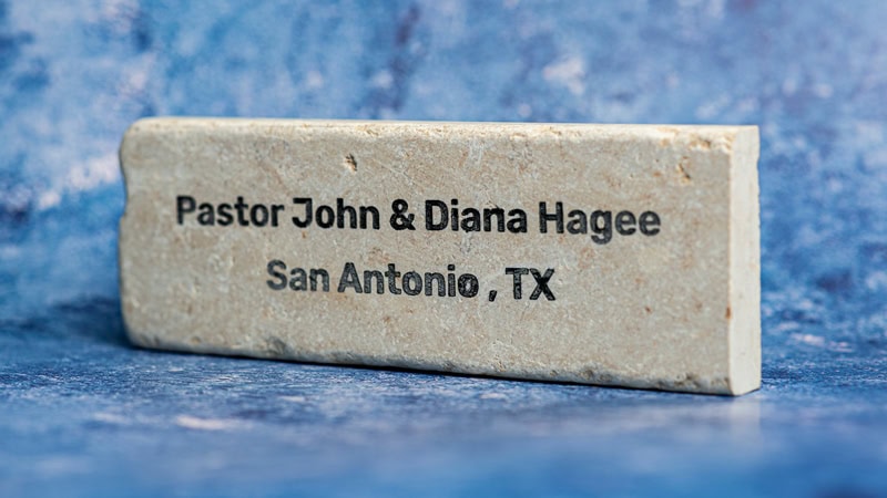 Jerusalem stone engraved with the Hagee family name