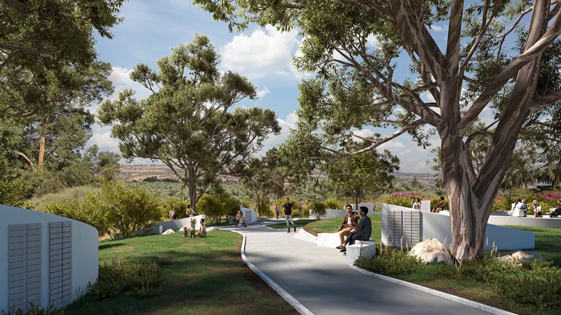 People walking through the Prayer Garden at Yardenit